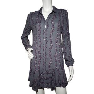 Free People Boho Button Down Tunic Dress | Size Small | Flounce Hem